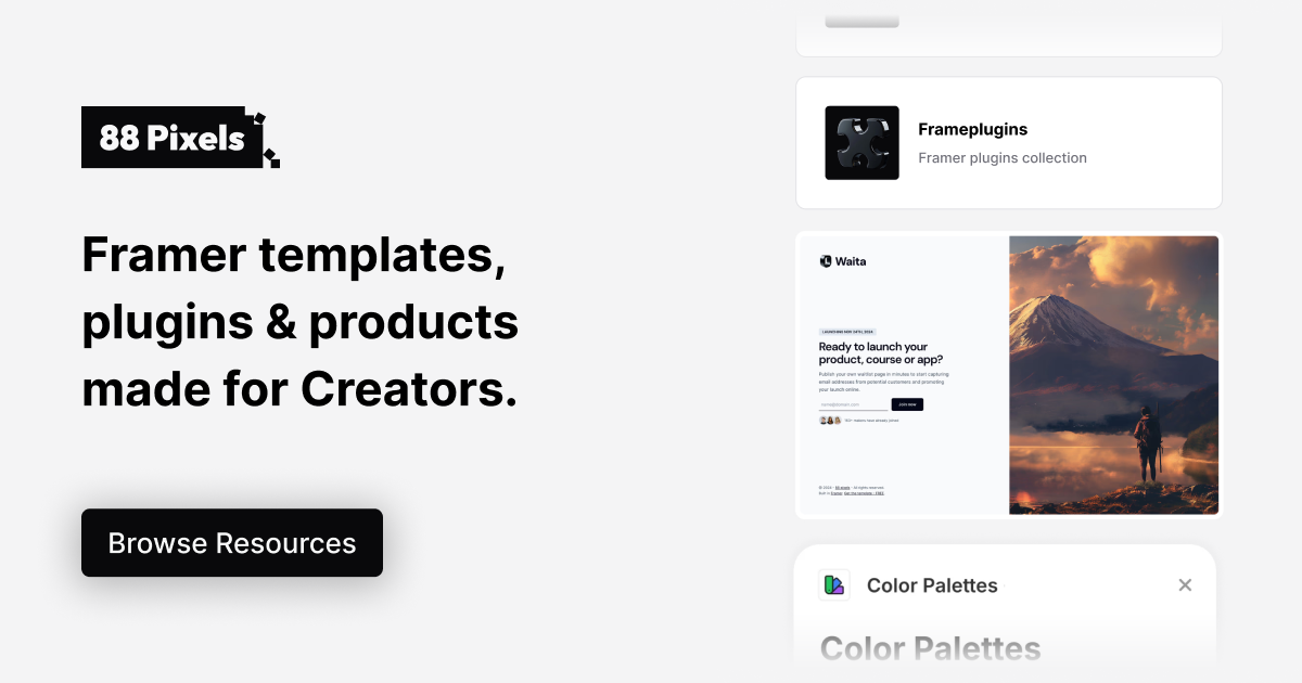 88 Pixels | Framer website templates, plugins and products Open Graph Image